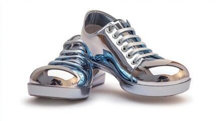 Shiny metallic tap shoes with reflective surfaces isolated on white background. Generative AI