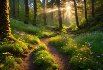 Obraz premium majestic tracks wildlife through lush enchanted forest showcasing vibrant flora fauna serene natural setting, adventure, biodiversity, beautiful, creek