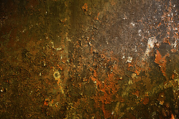 Empty rusty corrosion and oxidized background. Grunge rusted metal texture. Worn metallic iron wall