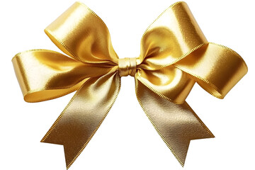 Beautiful golden ribbon bow, perfect for gift wrapping and decoration. Isolated on transparent background, png.