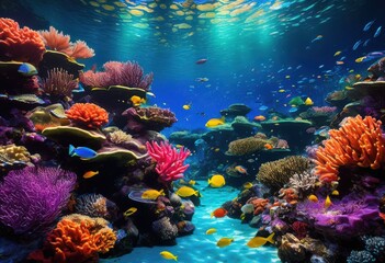 Naklejka premium stunning underwater capturing vibrant coral reef ecosystem diverse marine life dazzling colors, diversity, capture, imagery, ocean, fish, environment, nature
