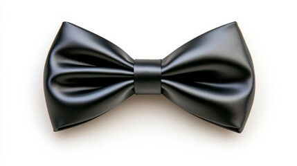 Elegant black satin bow tie isolated on white background with neat folds. Generative AI