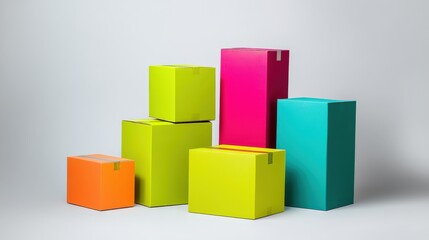 Obraz premium Vibrant moving boxes arranged in a minimalistic studio setting with high detail