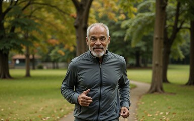 Fototapeta premium Active senior man jogging in a park