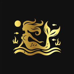 Stylish Gold Mermaid Symbol Vector
