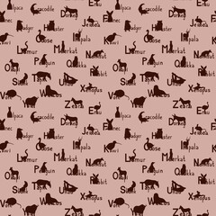 seamless pattern with silhouette of animals alphabet 