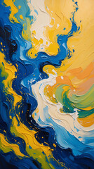 Exquisite Oil Painting of Nature with Dynamic Blue and Yellow Hues Defined by Large Visible Brush Strokes for an Artistic and Tranquil Landscape classic traditional art for wallpaper