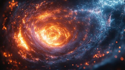 Obraz premium Glowing spiral galaxy with fiery cosmic vortex in deep space