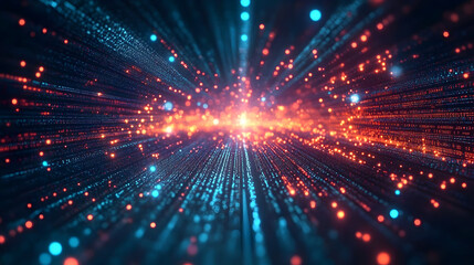 Obraz premium Abstract technology big data background concept: digital data flow motion, transfer and storage of data sets, blockchain technology, server infrastructure, and high-speed internet connectivity