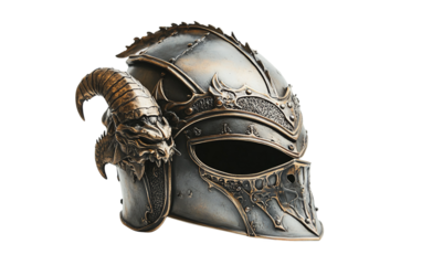 Intricate Dragon Slayer's Helmet Representing Bravery and Legend Isolated on transparent background.