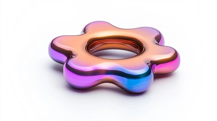 Obraz premium A colorful metallic fidget spinner with a flower-like shape isolated on white background. Generative AI
