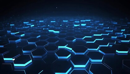 Obraz premium Abstract Futuristic Digital Technology Network with Glowing Blue Hexagons Representing Data Flow