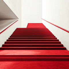 Fototapeta premium Red carpet stairs leading upward minimalist design,