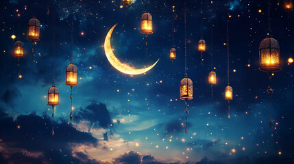 Obraz premium Elegant Kurban Bayramı Greeting Card with Floating Lanterns