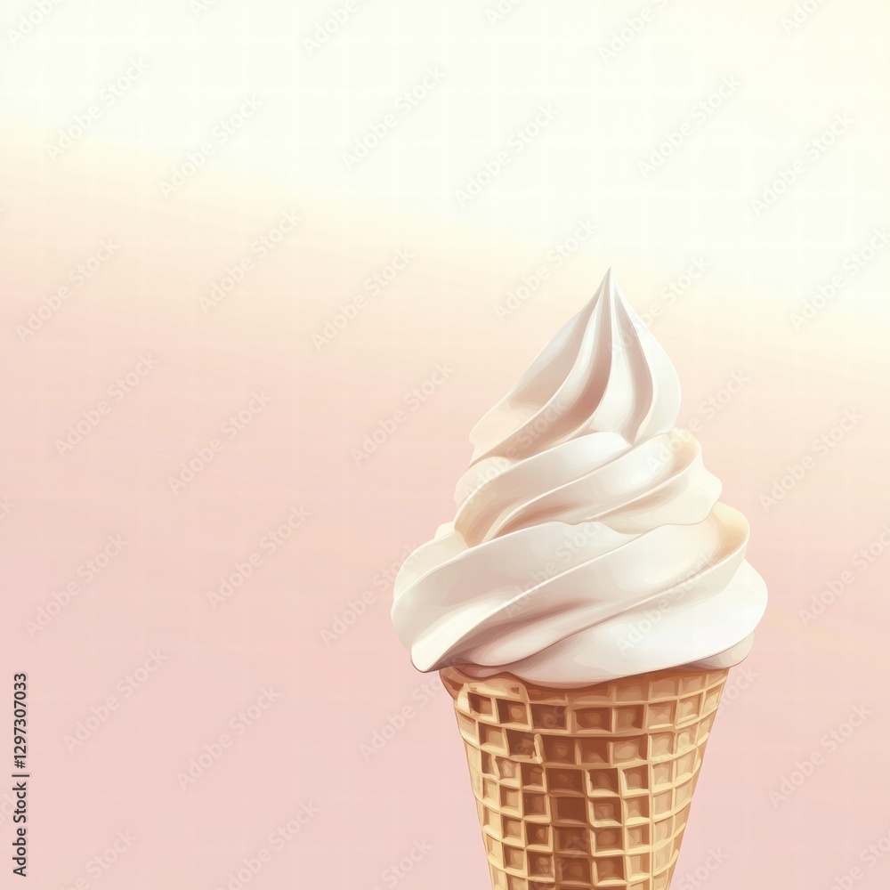 Poster delicious soft serve ice cream cone on a pink background perfect for a sweet treat any time of year.