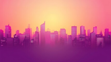 Fototapeta premium Pink city skyline sunset, hazy urban background, ideal for design