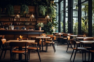 Interior of a modern empty cafe