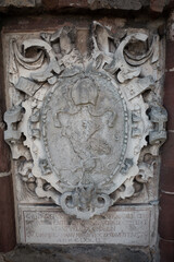 Foundation plaque of bishop Gedko of Krakow. Cistercian Abbey (Opactwo Cystersów). Wąchock, Poland.