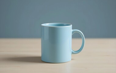 Fototapeta premium Blank Ceramic powder blue Mug Mockup for Custom Design, powder blue shiny coffee mug mockup, mug mockup, powder blue cup on wooden table