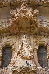 detail of the facade of the basilica of sagrada familia, barcelona