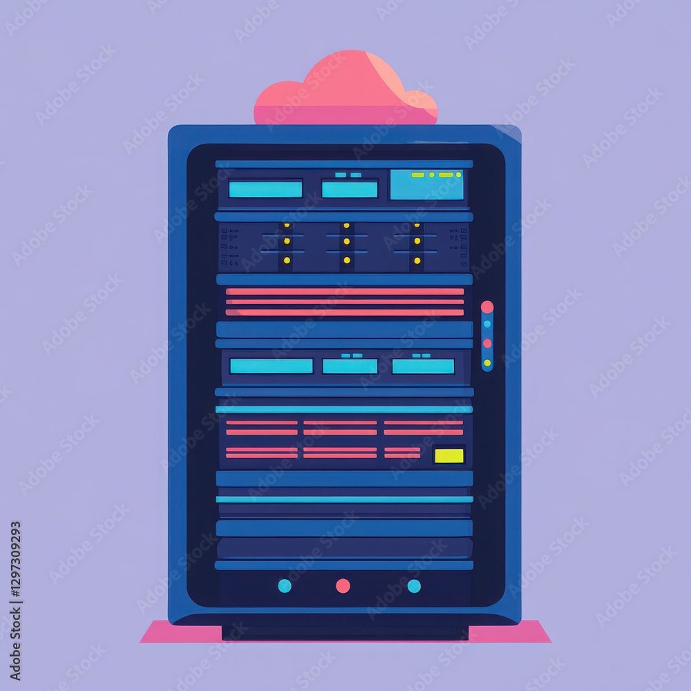 Poster a vibrant, modern server rack with colorful indicators against a sleek backdrop, symbolizing advance