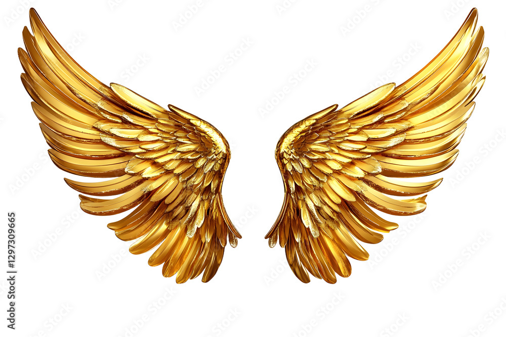 Poster golden wings isolated on transparent background - generative ai