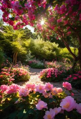 vibrant floral blooms illuminated soft natural light creating serene fresh atmosphere lush greenery, rainbow, lgbtq, lgbt, pride, colorful, love, equality