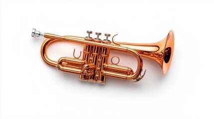 Obraz premium Elegant Brass Trumpet with Valves for Military Ceremonies Isolated on White Background. Generative AI