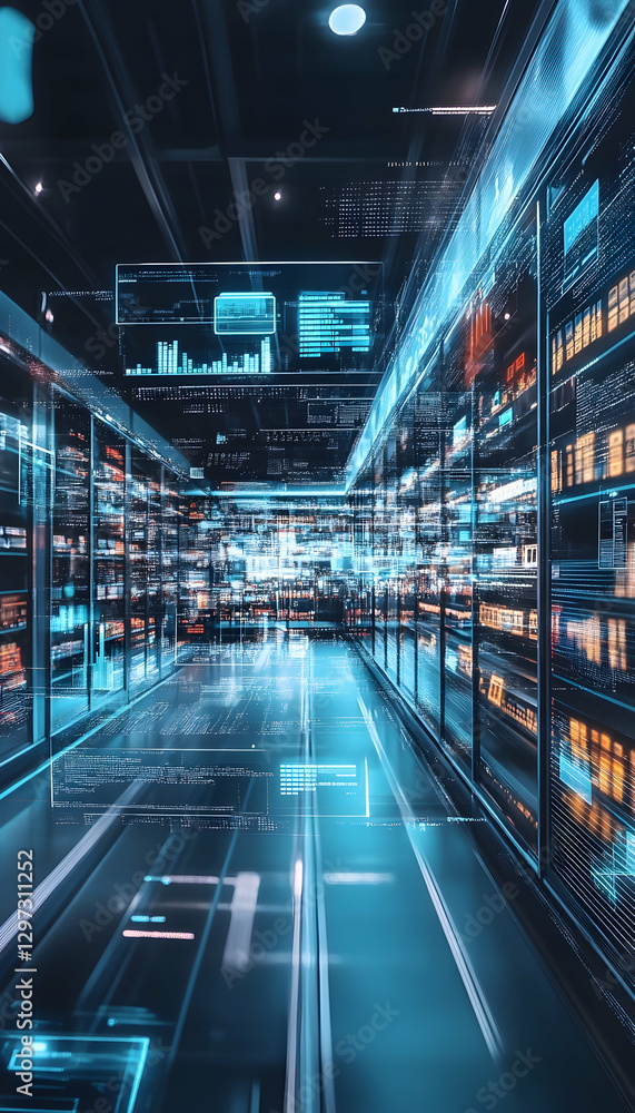 Poster e-commerce metrics with futuristic data visualization for online retail analytics -