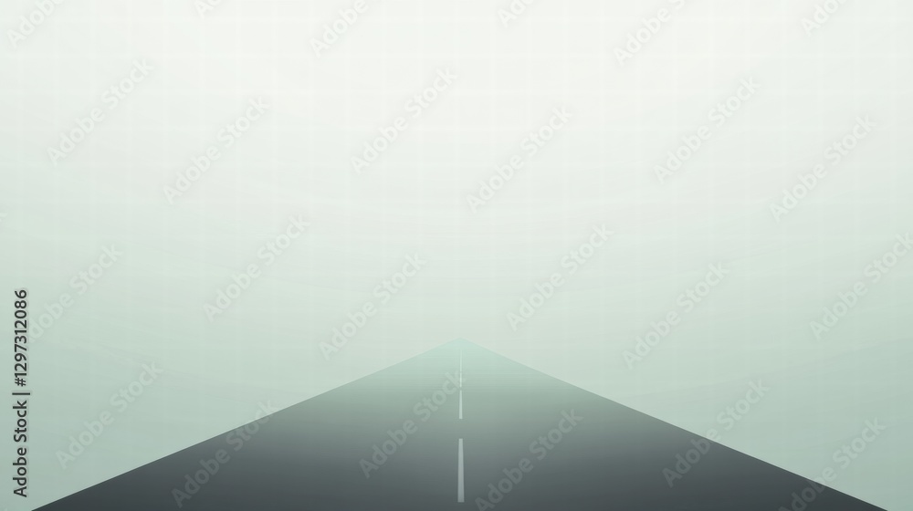 Aufkleber Fog envelops an empty road, creating a mysterious atmosphere in the distance during a calm morning. Generative AI