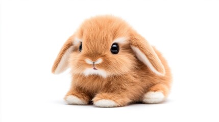 Soft Plush Bunny with Floppy Ears and Gentle Expression Isolated on White Background. Generative AI