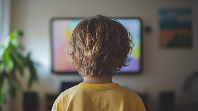 Vista de un ni&ntilde;o desde atr&aacute;s mirando un televisor