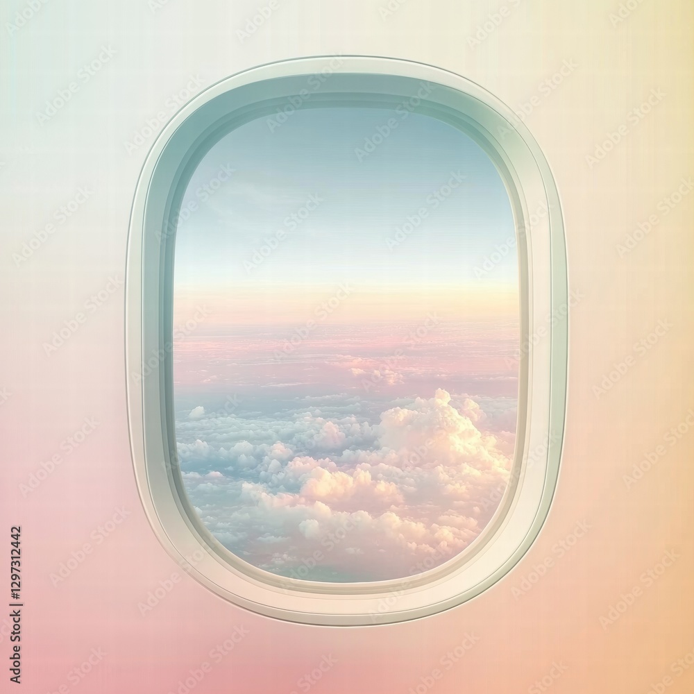 Leinwandbilder majestic view of colorful clouds from an airplane window during a sunset flight. generative ai
