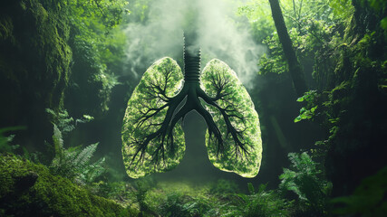 Concept of Lungs Made of Trees in Lush Forest