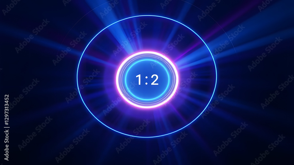 Poster glowing red power button icon on black background representing digital technology and internet conce