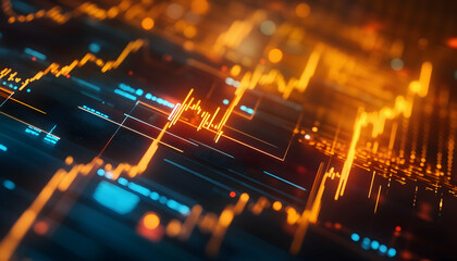 Fototapeta premium Financial graphs and glowing lines on a digital screen, representing trading markets -