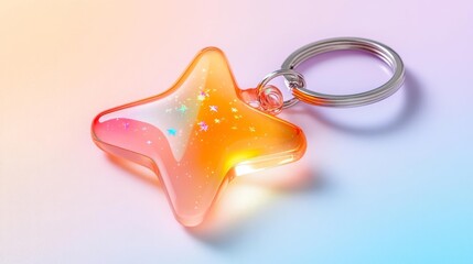 Vibrant holographic star-shaped keychain with colorful glitter isolated on white background. Generative AI