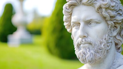 Fototapeta premium Marble bust, serene garden, classical features, history, education
