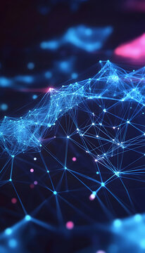 Futuristic network of cloud computing and blockchain technology in a 3D polygonal design  -