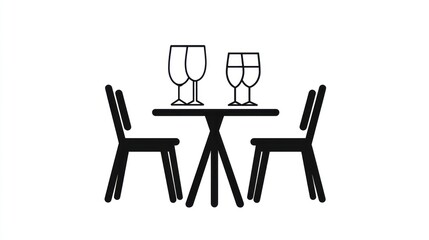 Simple dining table, chairs, and glasses. Restaurant interior illustration. Stock photo