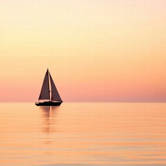 Sailboat glides silently across tranquil waters under a pastel sunset sky in a serene coastal location. Generative AI