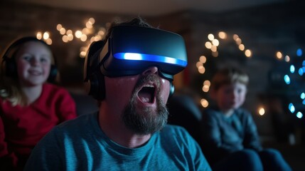 A man wearing a VR headset is immersed in a virtual reality experience, showcasing the thrill and engagement of immersive gaming environments.