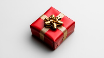 Obraz premium Wrapped Red Gift Box with Gold Bow for Eid Celebration. Generative AI