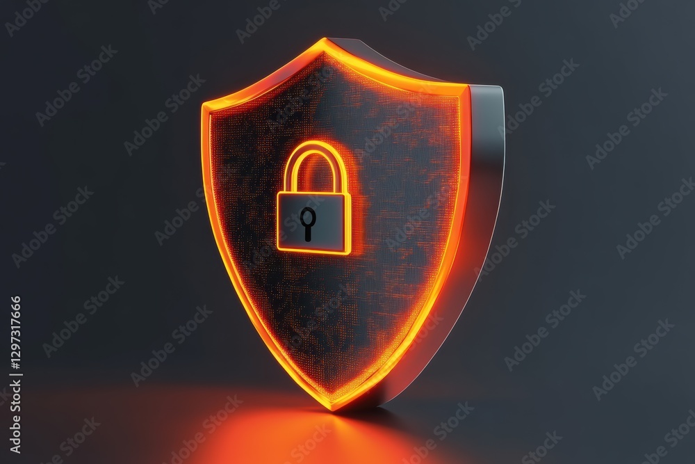Poster digital shield icon with lock representing cyber security and data protection measures