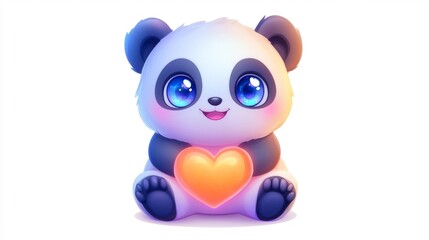 Naklejka premium Cute Panda with Heart Shaped Nose and Sparkling Eyes Isolated on White Background. Generative AI
