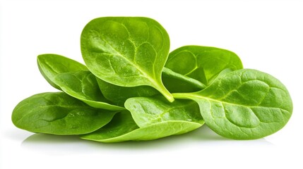 Fototapeta premium A bunch of fresh spinach leaves isolated on a white background. Generative AI