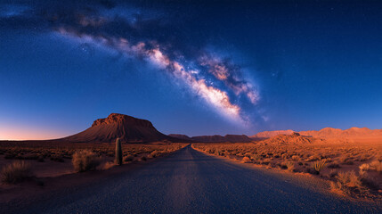 Obraz premium Stunning Nighttime Desert Road Under The Milky Way Galaxy