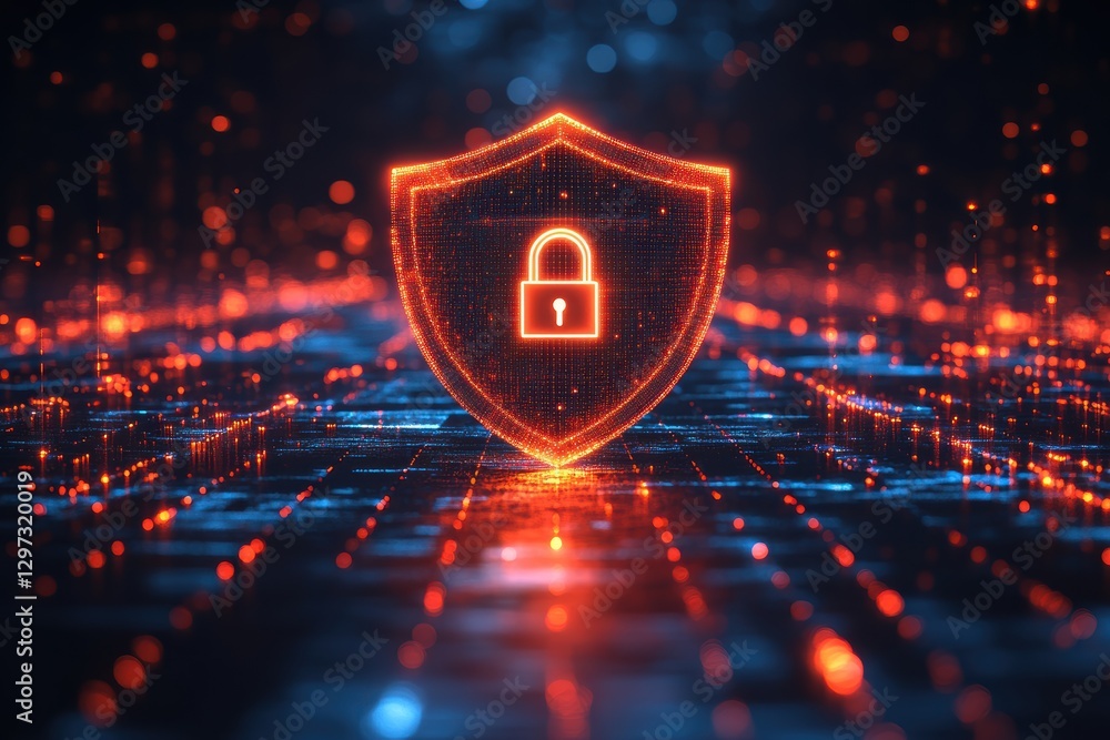 Aufkleber graphic layout for advertising in digital security context showcasing shield and lock design