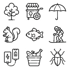 Park Flat Icon Set Isolated On White Background