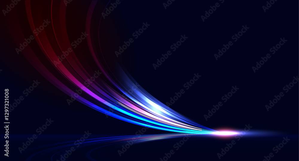 Poster futuristic abstract curved line motion: high-speed light trails on dark blue background | dynamic ne